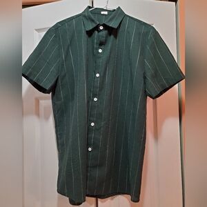 Shein Green Pin Stripes Men's Short Sleeve Button Down